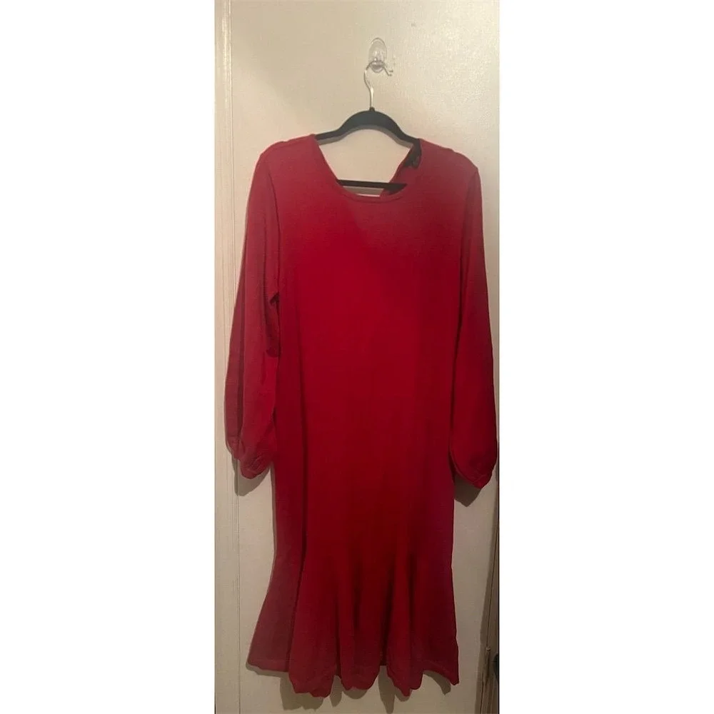 J.Crew Women's Merino Wool Red Twist Back Sweater Dress‎ Knee Length XL